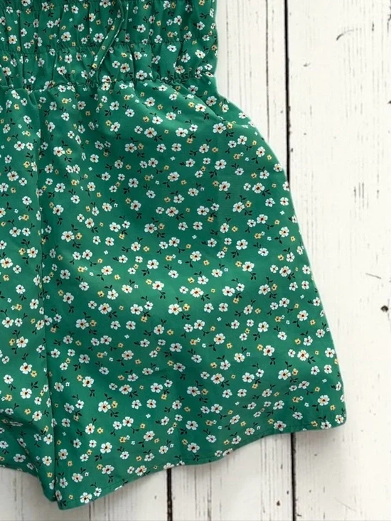 Hesperus Green Floral Romper XL Puff Sleeve Smocked Waist Cottagecore Boho - Picture 7 of 7